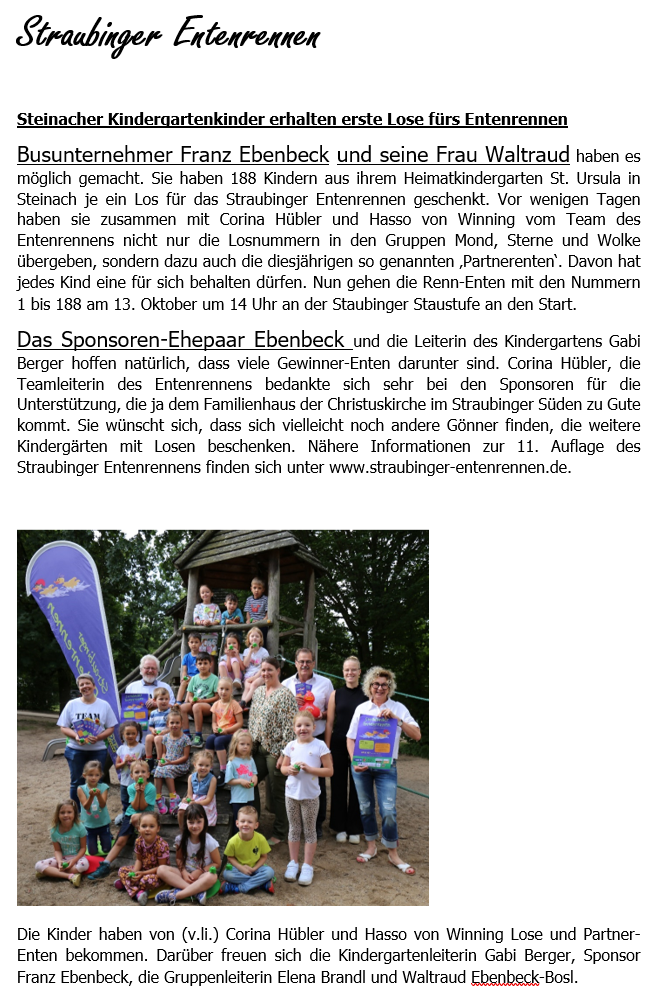 Brief der Sponsoren Ebenbeck