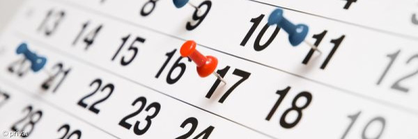 Kalender mit verschiedenfarbigen Pins